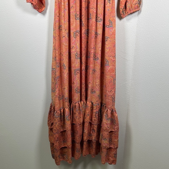Anthropologie Boemo Coral Pink Tiered Maxi Dress Long Sleeve Boho Size S - Picture 12 of 12